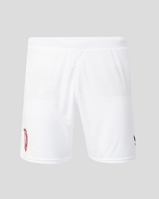 Voorzijde van witte FC Twente Derde Short 26/27 voor mannen met elastische tailleband en verstelbaar trekkoord