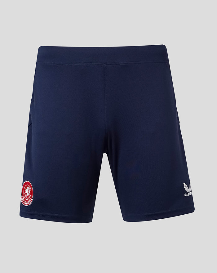 Navy junior FC Twente shorts with crest on left leg and Castore logo on right