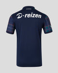 Back view of navy FC Twente fourth shirt 26/27 featuring tartan plaid sleeves and a large D-reizen logo across the back.