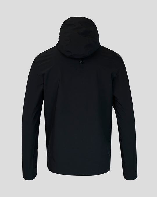 Back view of black FC Twente training jacket with hood