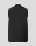 Back view of a black FC Twente Training gilet with horizontal quilting and grey shoulder panels.
