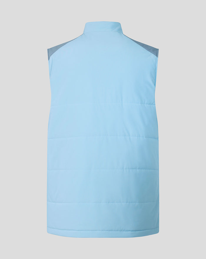 Back view of the same light blue padded FC Twente training gilet with dark shoulder panels