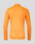 Back view of bright orange FC Twente Training Midlayer Top for men on a neutral gray background