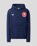 Navy blue FC Twente junior hoodie with crest badge and Castore branding and front pocket