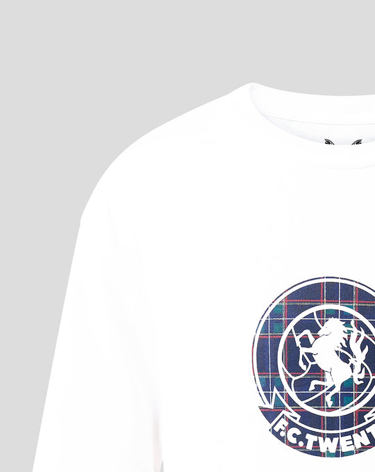 Witte FC Twente Vierde T-shirt met ronde tartan badge op de borst