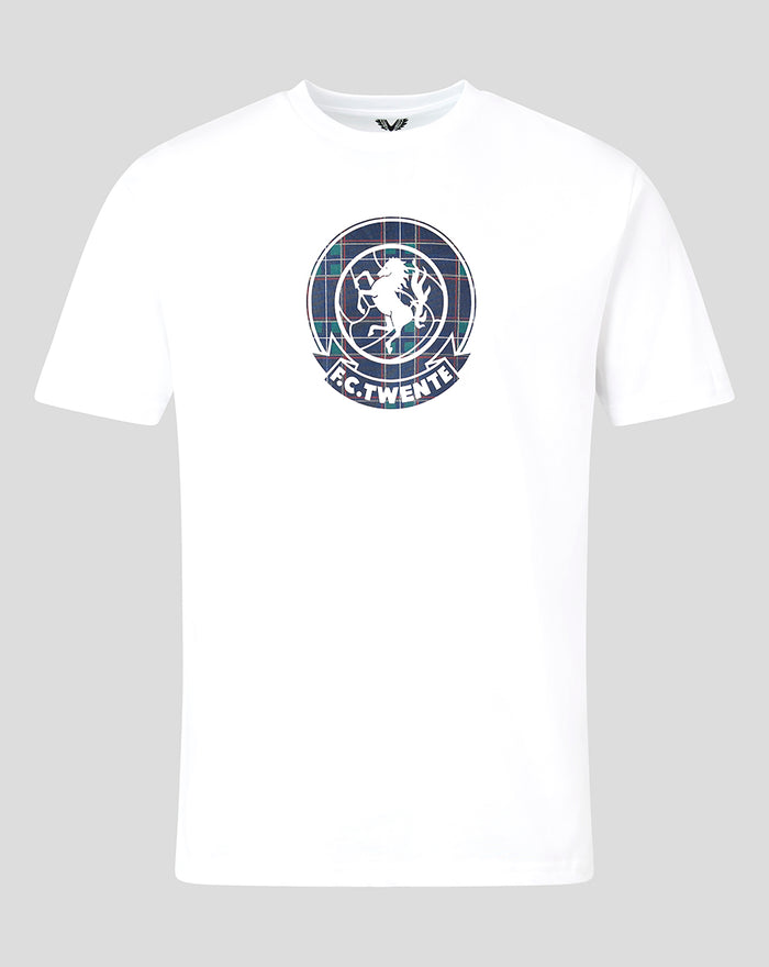White FC Twente Vierde T-shirt featuring the plaid crest graphic centered on the chest