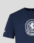 Close up of navy FC Twente Fourth T-shirt front with crest and sleeve logo