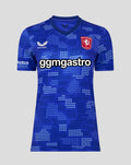 Blue FC Twente away jersey for the 2025–26 season with a dotted pattern, red crest on the chest and Castore logo.
