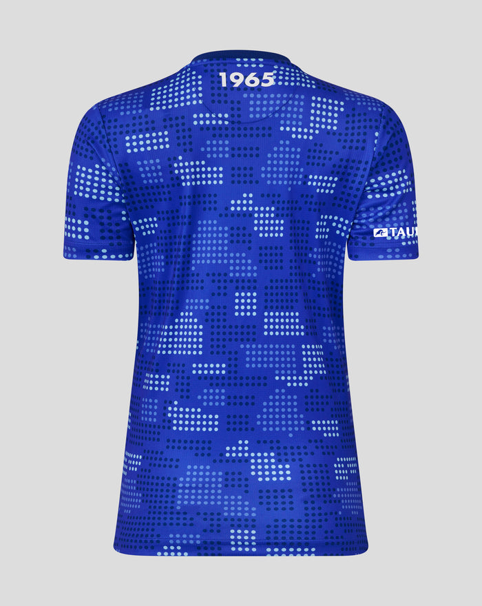 Back view of blue FC Twente 25/26 women's shirt with a dotted pixel pattern and 1965 at the neckline.