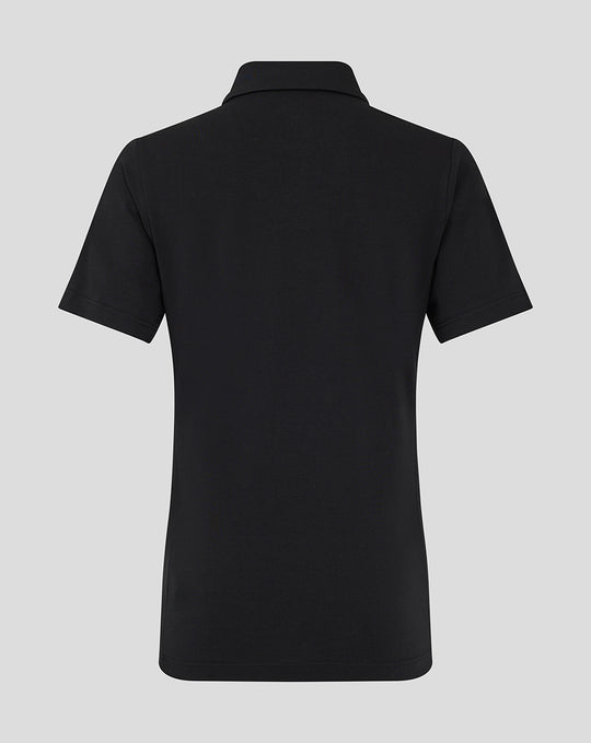 Back view of a black FC Twente Travel Polo for women showing the collar and short sleeves