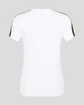 Back view of white FC Twente women's T shirt with black and red shoulder stripe.