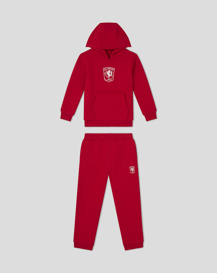 Red FC Twente kids hoodie with crest and matching joggers