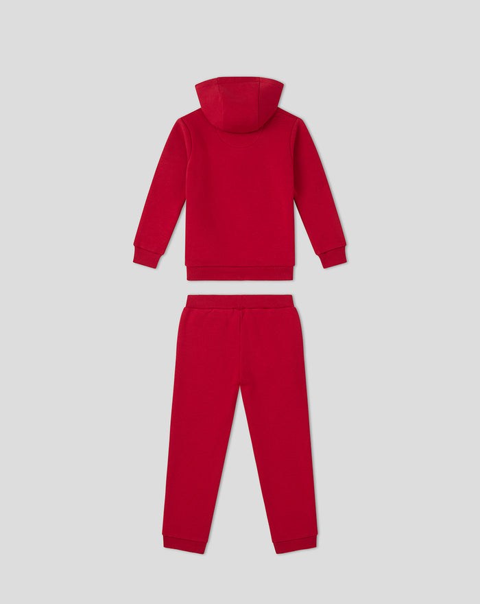 Back view of red FC Twente kids hoodie and joggers set
