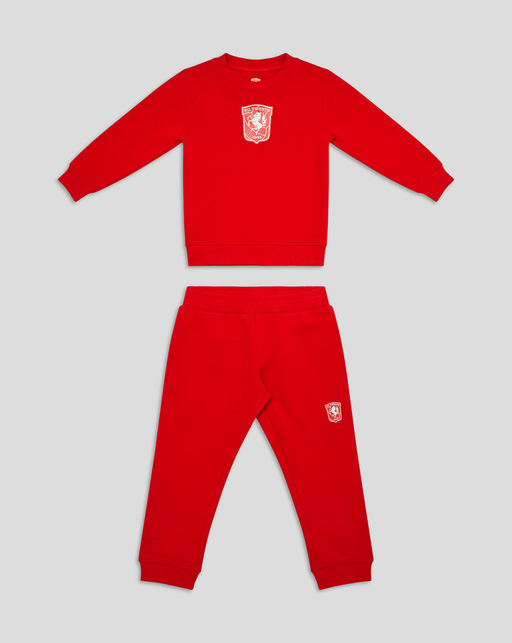 Red FC Twente kids sweater and matching joggers set with white crest logos