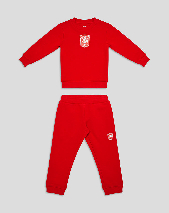Red FC Twente kids sweater and matching joggers set with white crest logos
