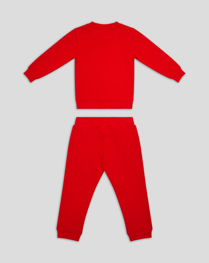 Back view of red FC Twente kids sweater and joggers set