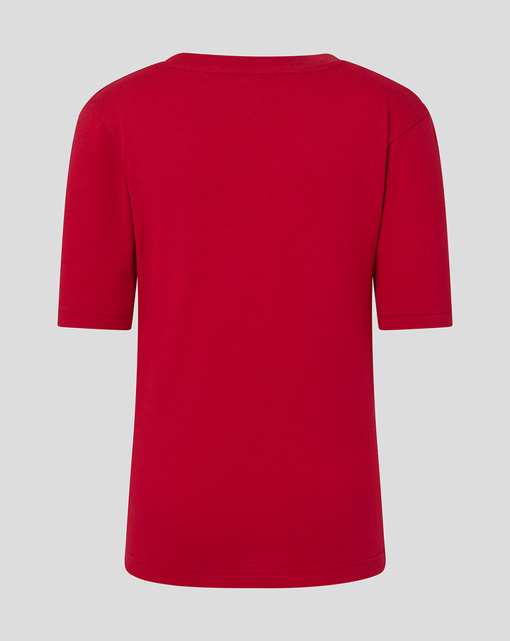 Red junior T shirt shown from the back