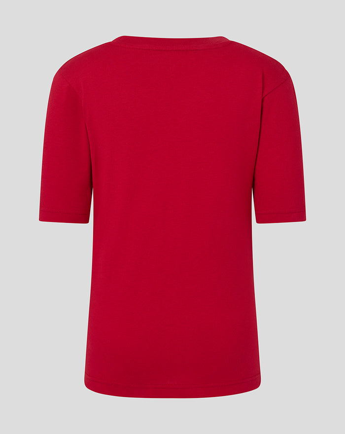 Red junior T shirt shown from the back