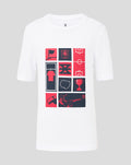 White junior FC Twente collage T shirt with a red and navy grid graphic on the front.