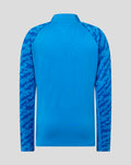 Back view of blue FC Twente midlayer top with camo sleeves and a high collar