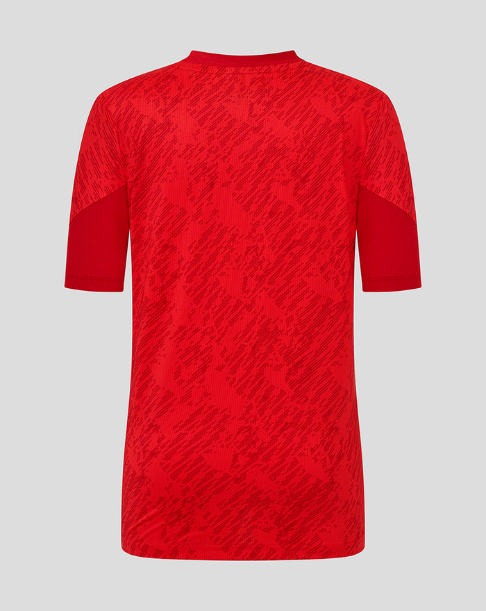 Back view of red FC Twente matchday junior T shirt with allover printed pattern.