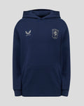 Front view of navy FC Twente Travel Overhead Hoody with hood and crest on chest