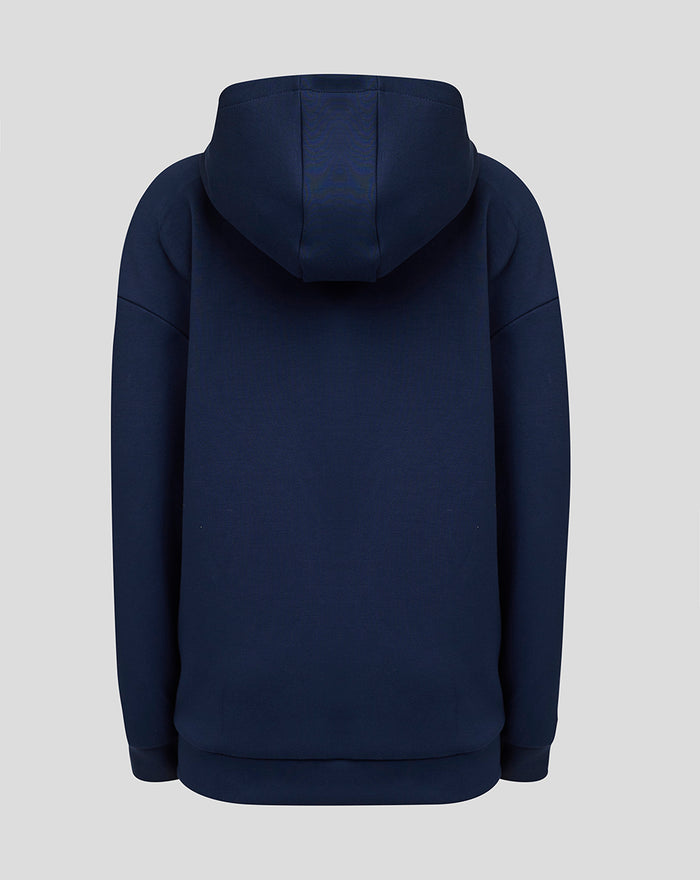 Navy FC Twente Travel Overhead Hoody junior seen from the back with hood and minimal design.