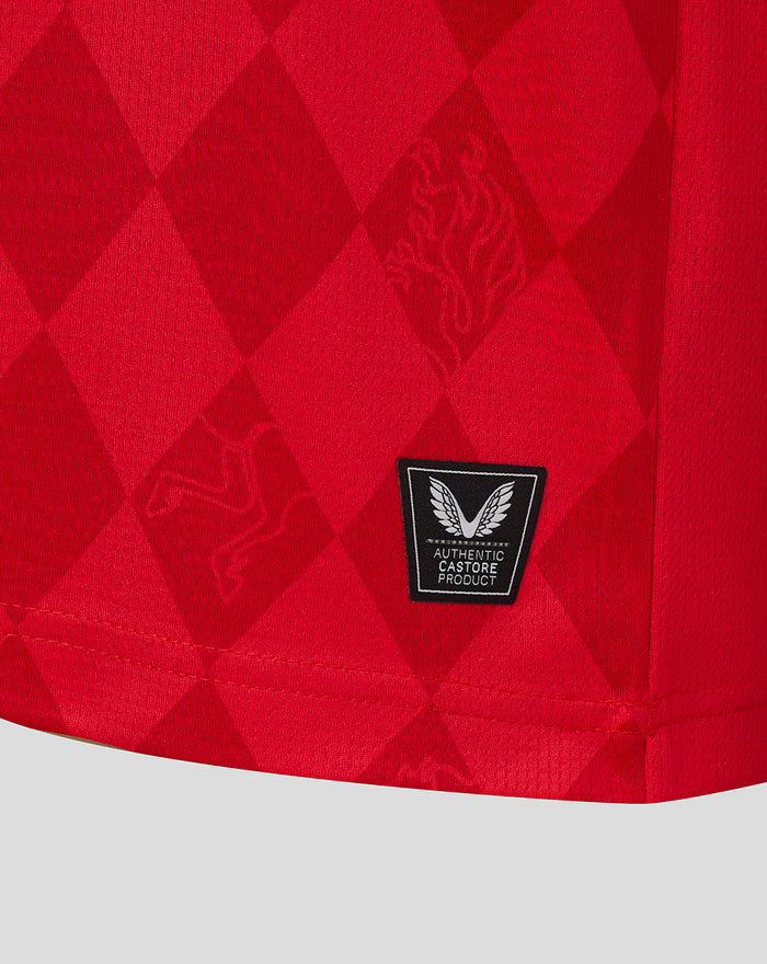 Hem area of the red FC Twente home shirt with an authentic Castore product badge.