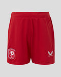 Back view of red FC Twente home shorts with elastic waistband and club crest patch