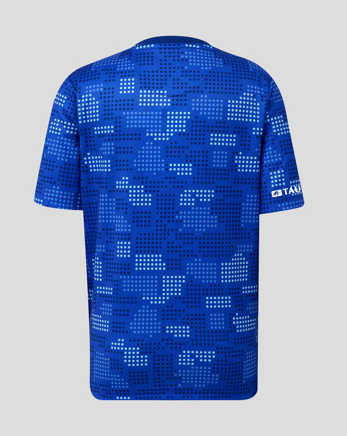 Back view of blue FC Twente junior shirt with dotted pattern