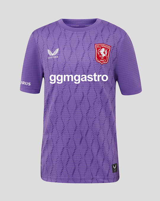 Purple FC Twente junior goalkeeper shirt front with crest on the chest and ggmastro sponsor