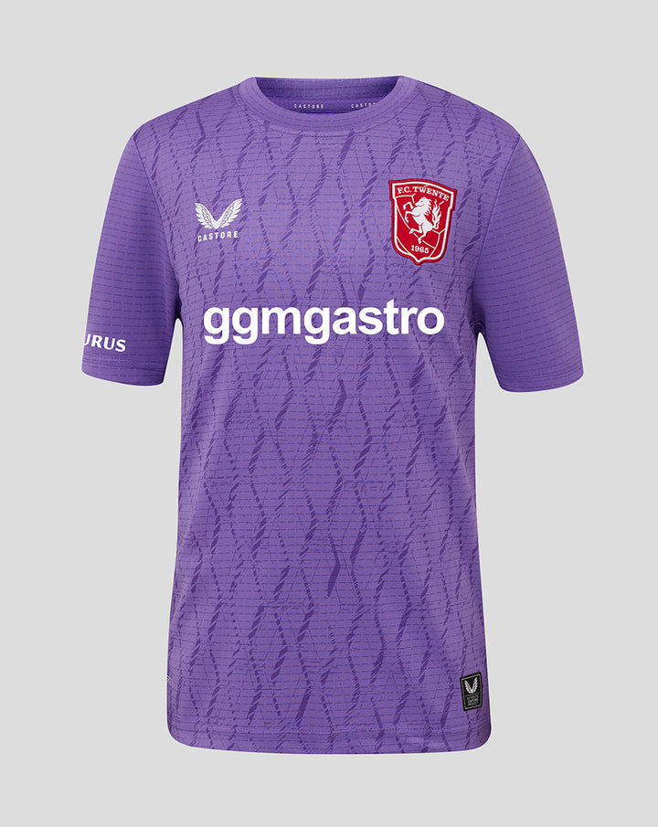 Purple FC Twente junior goalkeeper shirt front with crest on the chest and ggmastro sponsor