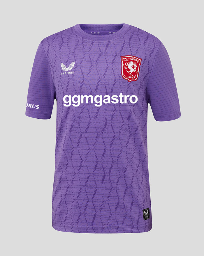 Purple FC Twente junior goalkeeper shirt front with crest on the chest and ggmastro sponsor