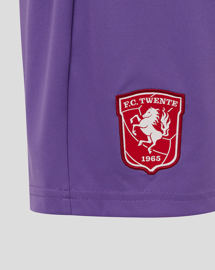 Purple FC Twente junior goalkeeper shorts with embroidered club crest on the side