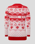Back view of red and white FC Twente Christmas sweater with bold seasonal graphics.