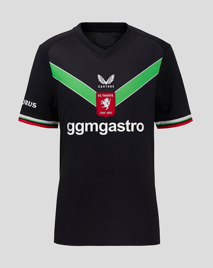 FC Twente third shirt 25/26 junior front view in black with green chevron and red crest