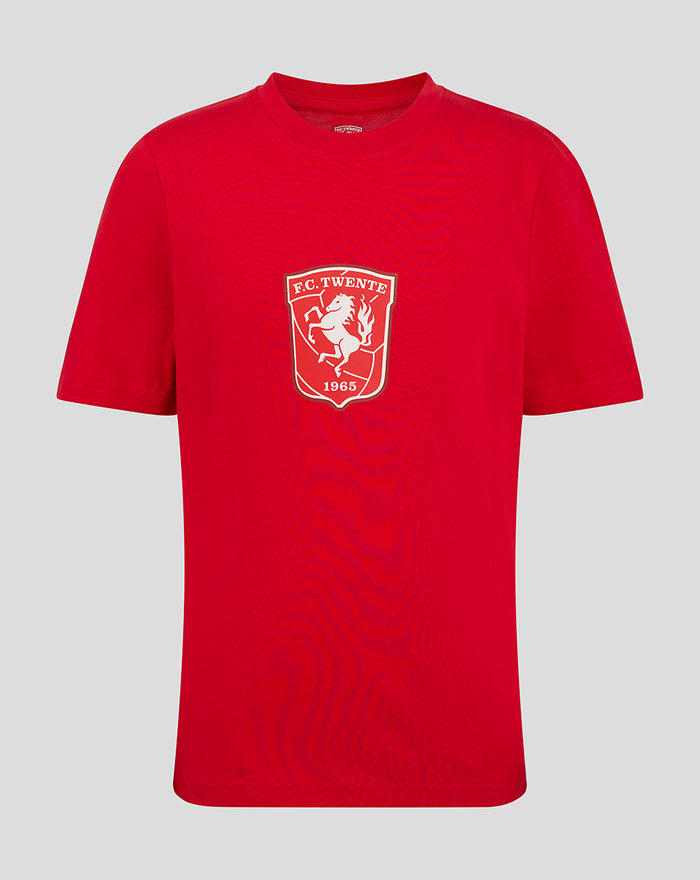 Red FC Twente junior logo T shirt with white crest on chest