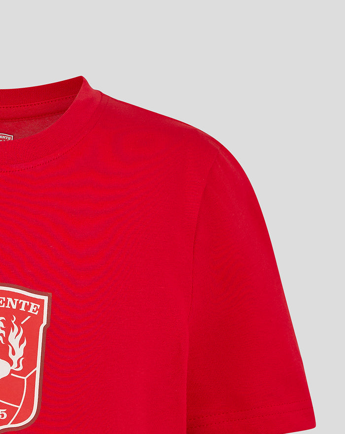Front view of red FC Twente junior core logo T shirt with crest on chest