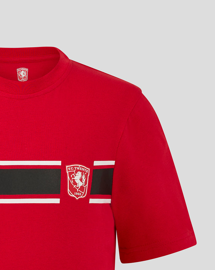 Red FC Twente Classic Junior T-shirt with crest on a black chest stripe and white accents.
