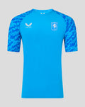 Bright blue FC Twente performance T-shirt with patterned sleeves and white crest on the chest
