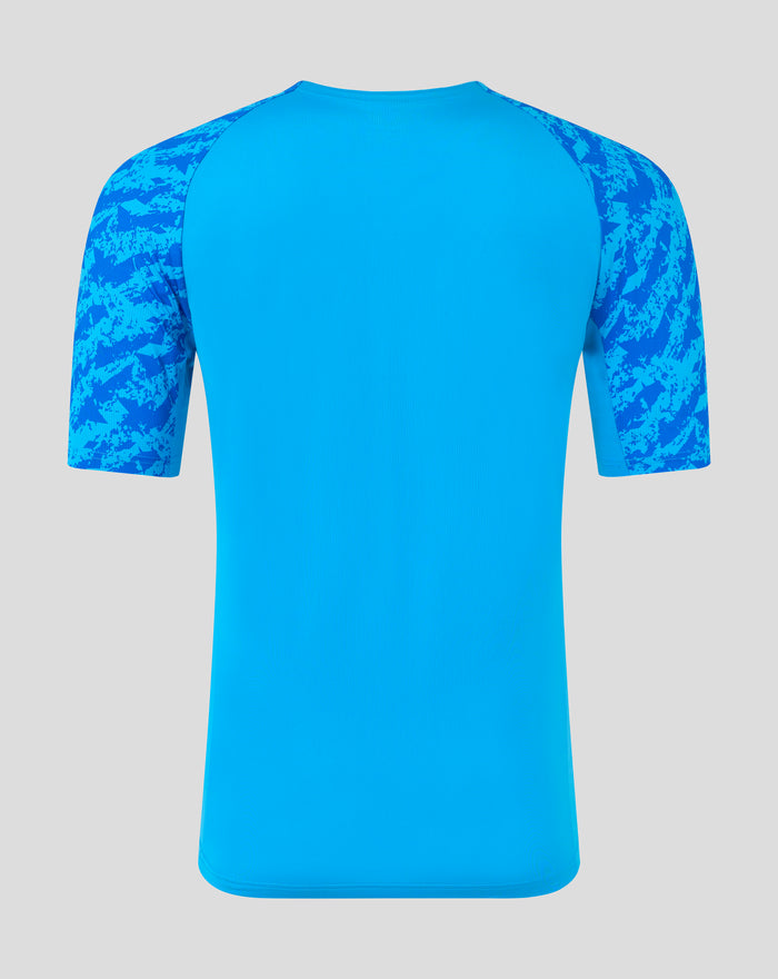 Back view of FC Twente blue performance T shirt with camo patterned sleeves