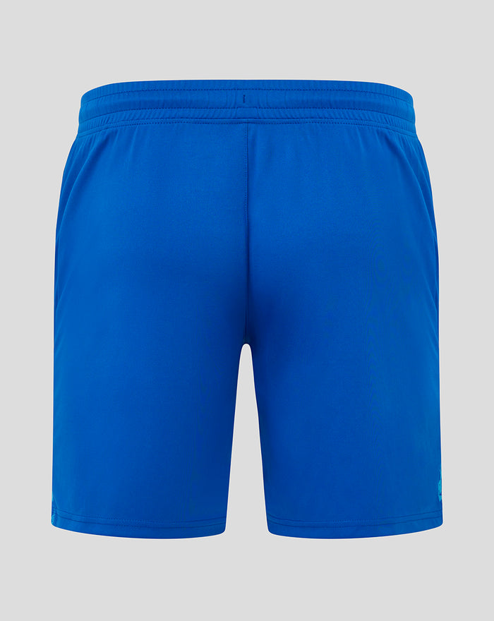 Back view of blue FC Twente performance shorts showing central seam and elastic waistband