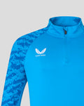 Blue FC Twente midlayer top with camo patterned sleeves and Castore logo on the chest