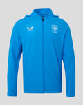 Blauw FC Twente regenjack met capuchon en borstembleem op de borst