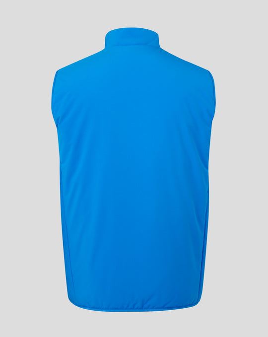 Rear view of the blue FC Twente performance gilet featuring a high collar and clean back.