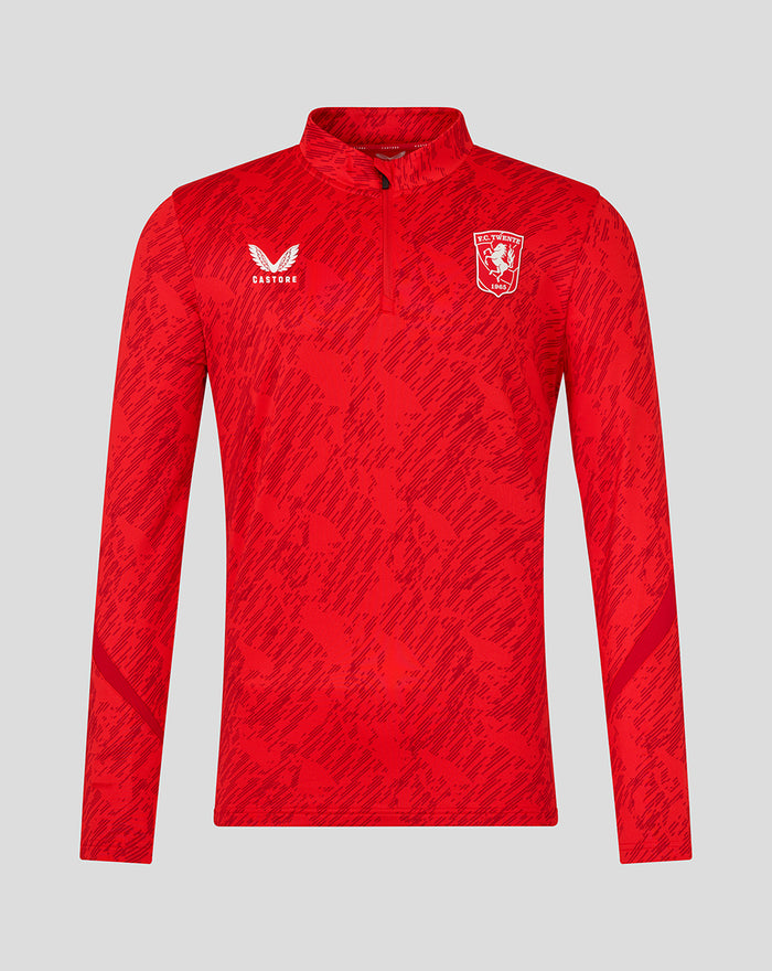 Red FC Twente Matchday Midlayer Top front view with abstract black pattern and team crest