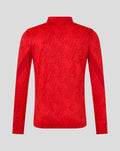Back view of red FC Twente Matchday Midlayer Top with allover print and stand-up collar