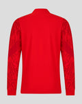 Back view of the red FC Twente Matchday Jack 25/26 men's jacket with bold patterned sleeves