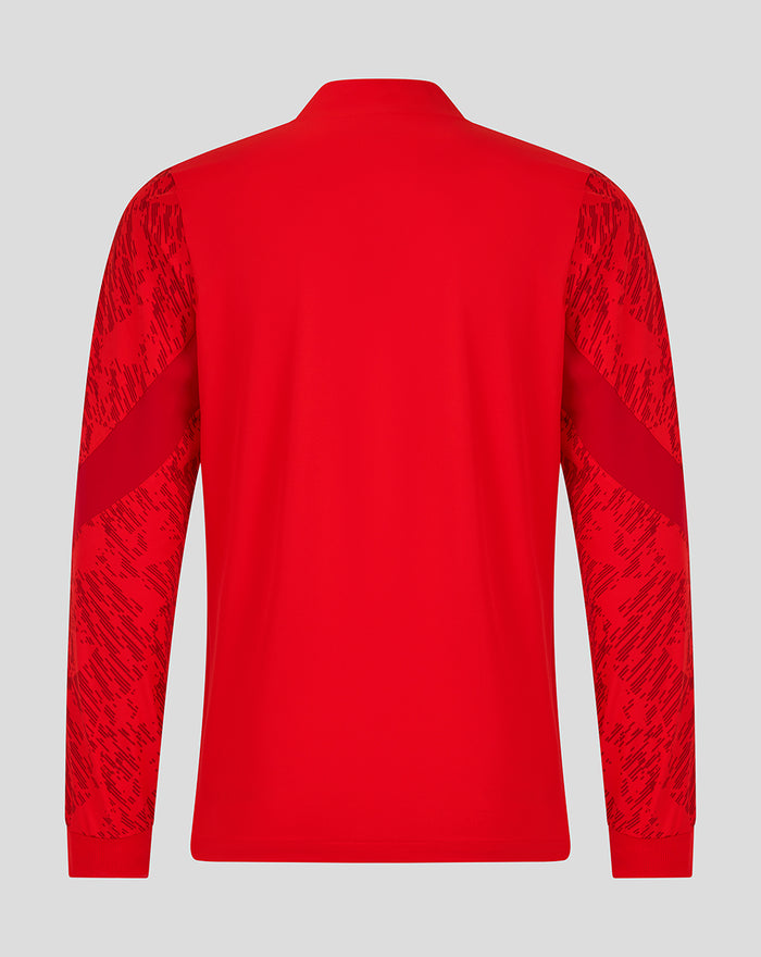 Back view of the red FC Twente Matchday Jack 25/26 men's jacket with bold patterned sleeves
