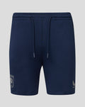 Front view of navy FC Twente Travel Knit Short with drawstring waist and crest on the left leg.